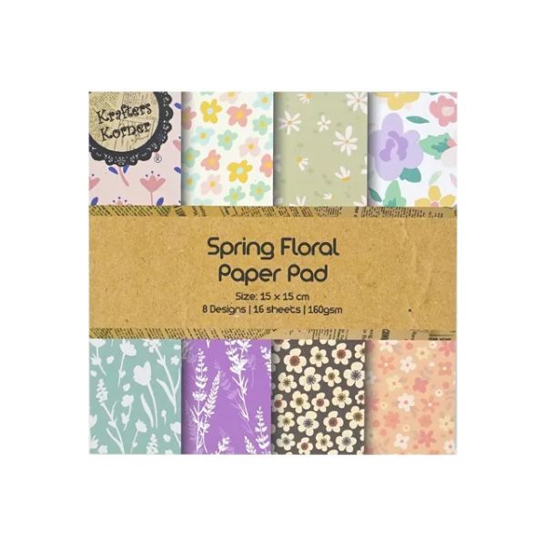 16 Sheets Spring Floral Paper Pad - 15cm