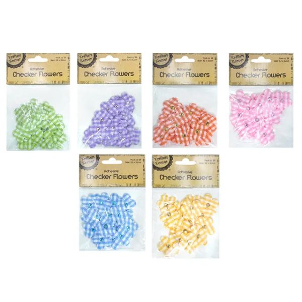 18 Pack Adhesive Checker Flowers - 3.2cm