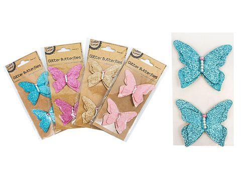 2 Pack Glitter Butterfly - 6.5cm x 7cm