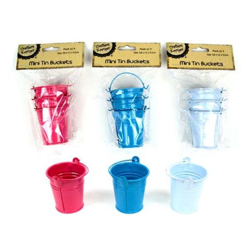 3 Pack Mini Tin Buckets - 5.8cm x 4.2cm x 5.2cm