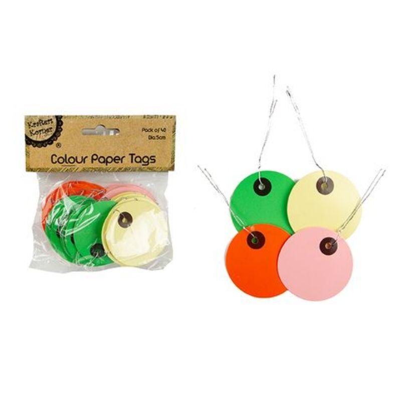 40 Pack Coloured Paper Tags - 5cm