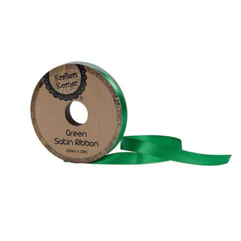 Satin Green Ribbon - 10mm x 10m