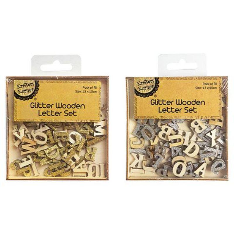 78 Glitter Wooden Letter Set 1.5cm - 26g