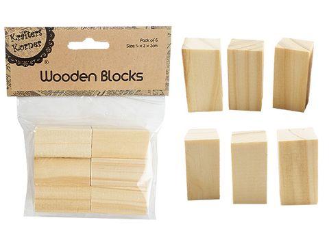 6 Pack Natural Wood Block - 4cm x 2cm x 2cm