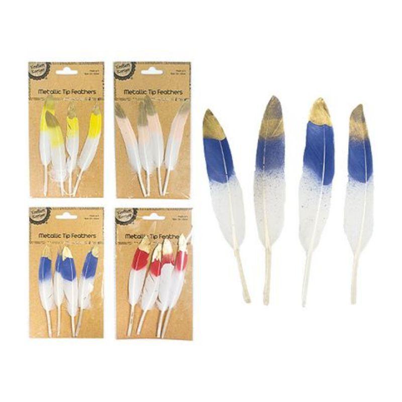 4 Pack Feathers with Metallic Tip - 13 - 15cm