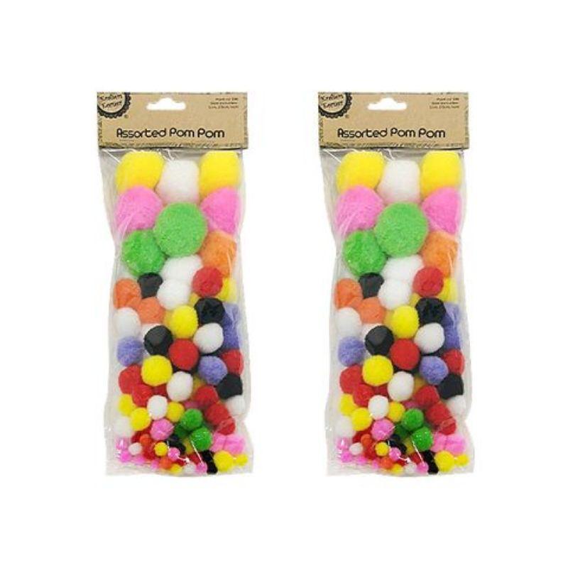 100 Pack Assorted Pom Poms - 1cm / 2.5cm / 4cm