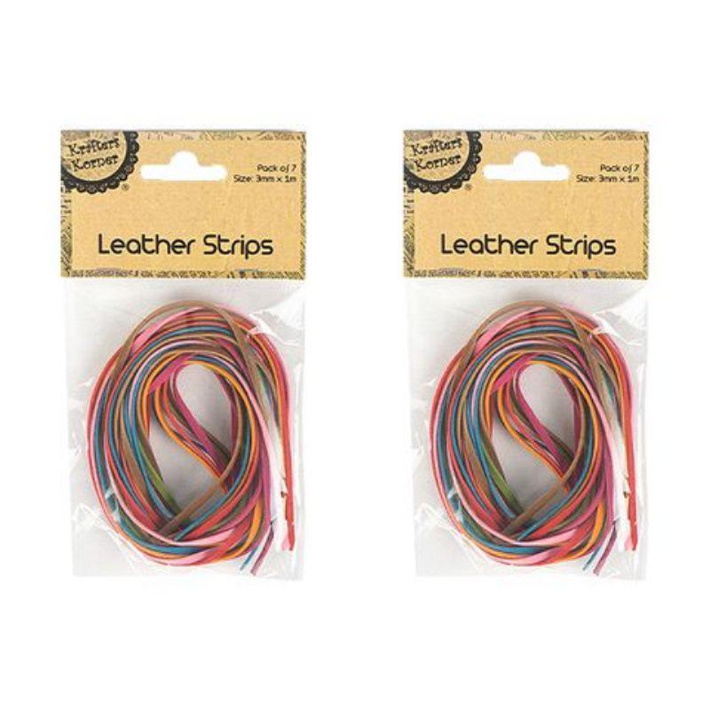 7 Coloured Leather Strips - 3mm x 1m