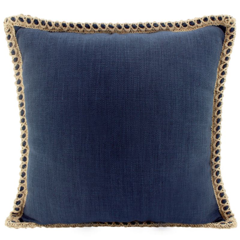 Navy Jute Edge Linen Cushion - 50cm x 50cm