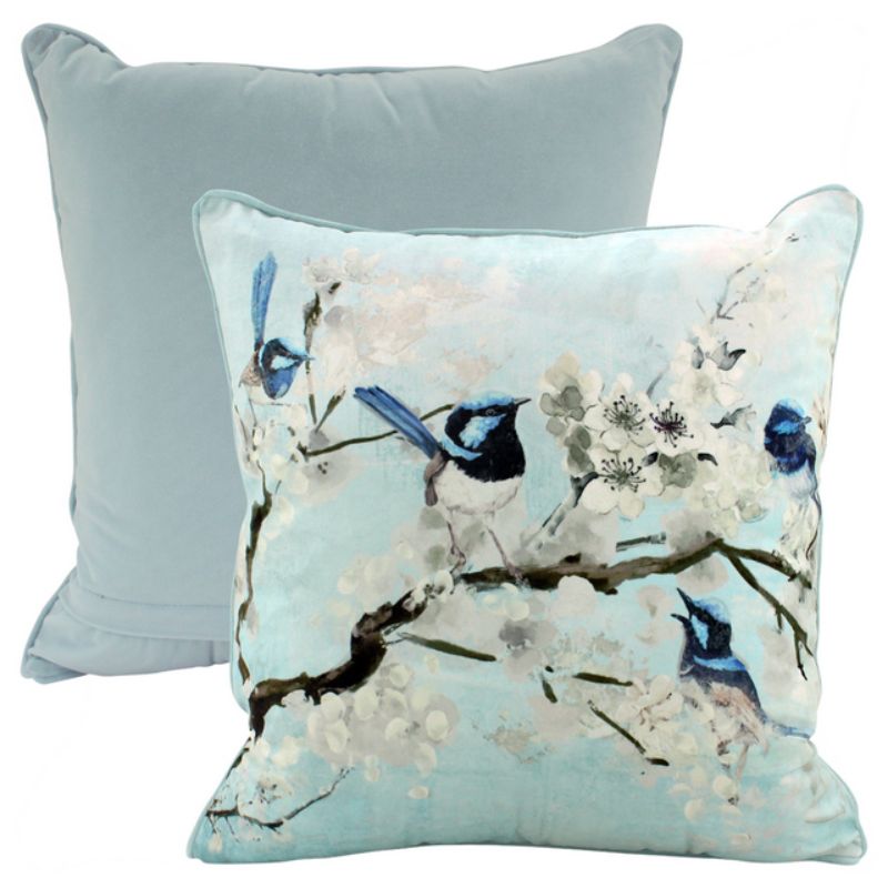 Fairywren Branch Velvet Cushion - 50cm x 50cm