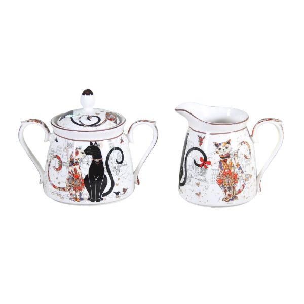 2 Pack Embossed Cat Couple Sugar Pot & Creamer
