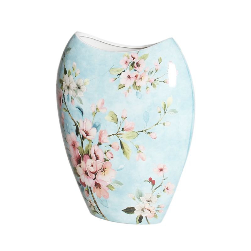 Peach Blossom Blue Vase - 20cm x 8cm x 25.5cm