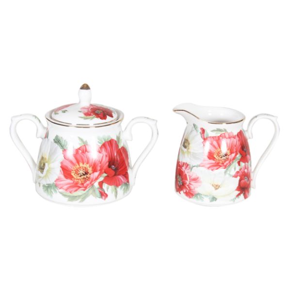 2 Pack New Poppies On White Sugar And Creamer