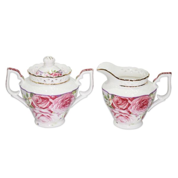 Pink Rose Milk & Sugar Pot - 12cm