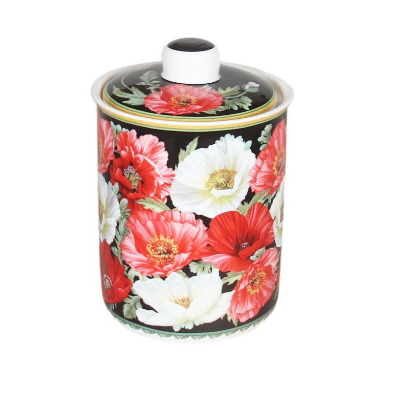 New Poppies on Black Canister - 11cm x 11cm x 16cm
