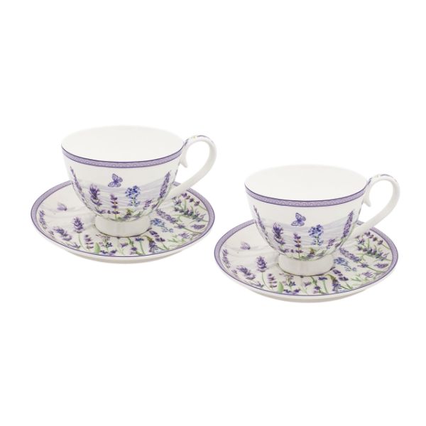 4 Pack Lavender Farm Cups & Saucers - 250ml