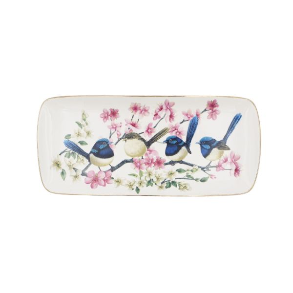 Blue Wren Long Serving Plate - 30cm x 13.5cm