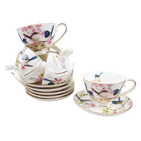 12 Pack Blue Wren Cups & Saucers - 90ml