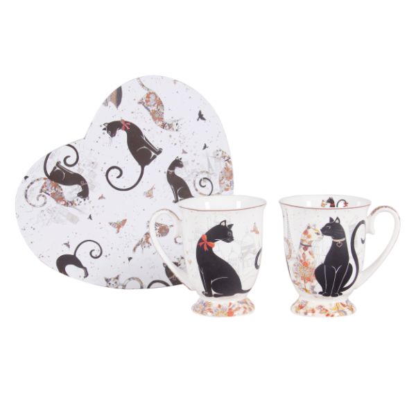 2 Pack Cat Couple Mug In A Heart Shape Box