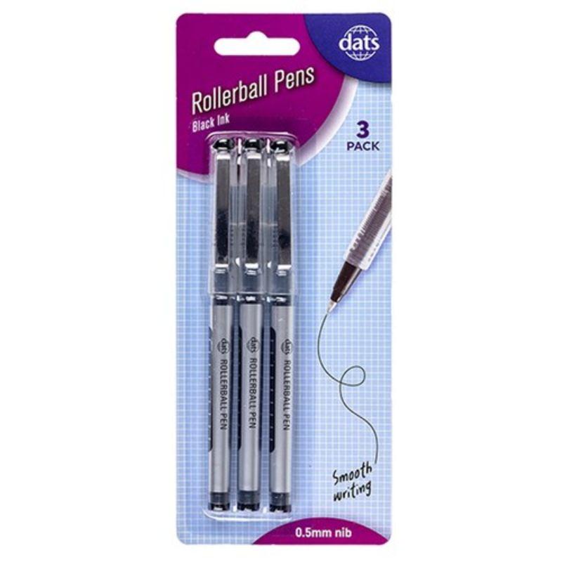 3 Pack Black Rollerball Pens