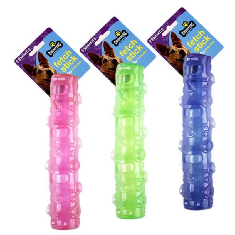 Dog Toy Squeaky Fetch Stick Glow In Dark 21cm 3 Asstd Cols