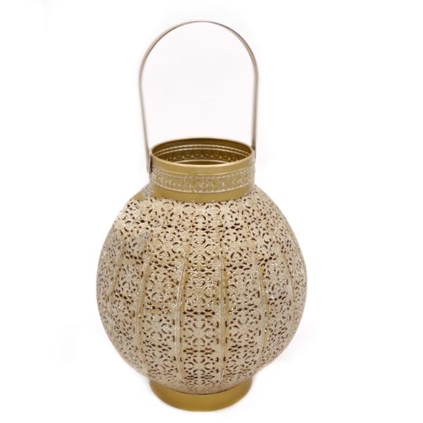 Round Gold With White Wash Moroccan Lantern - 24cm x 28cm