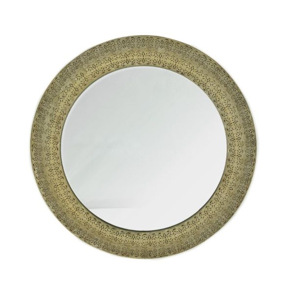 Round Gold Metal With White Wash Moroccan Mirror - 60cm x 4cm