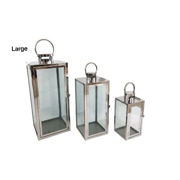 Large Polish Silver Metal & Glass Lantern - 18cm x 50cm