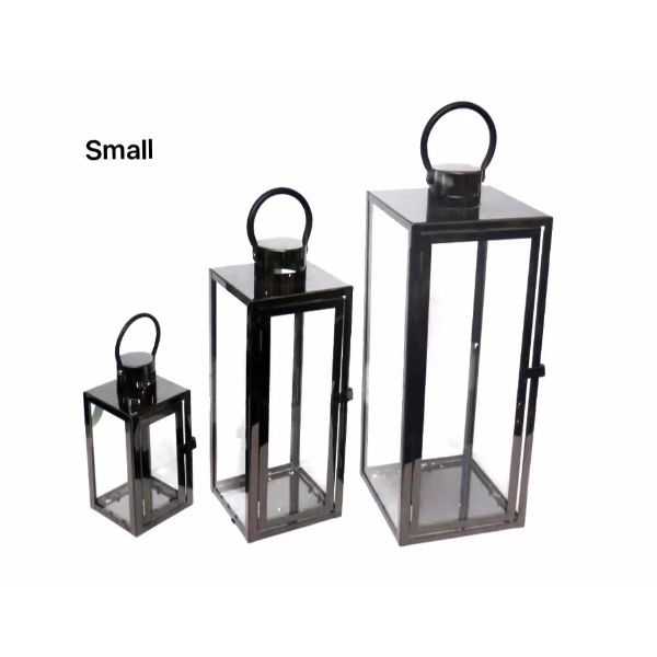 Small Polish Black Metal & Glass Lantern - 10cm x 24.5cm