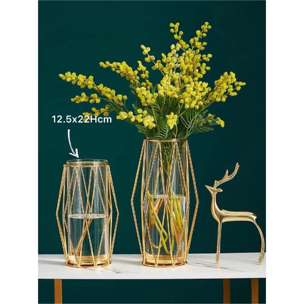 Gold Decorative Glass Vase - 12.5cm x 22cm