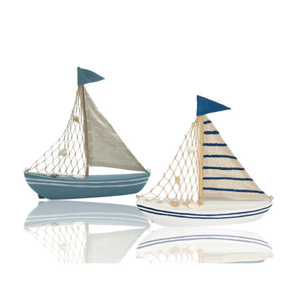 Plywood Fabric Standing Sailboat Decor - 29.5cm x 5.5cm x 30cm