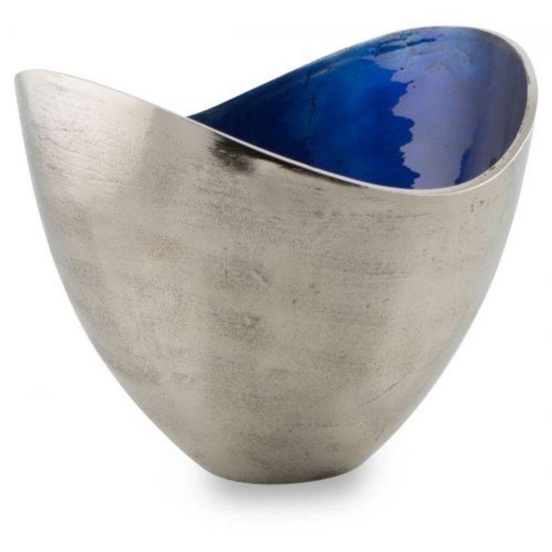 Cobalt Blue Aluminium & Enamel Silver Deep Concave Bowl - 30cm x 30cm x 24cm