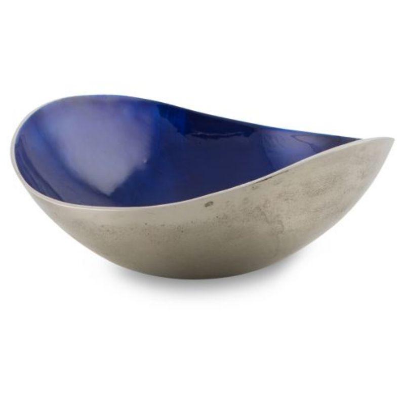 Cobalt Blue Aluminium & Enamel Silver Deep Curve Bowl - 36cm x 34cm x 14cm
