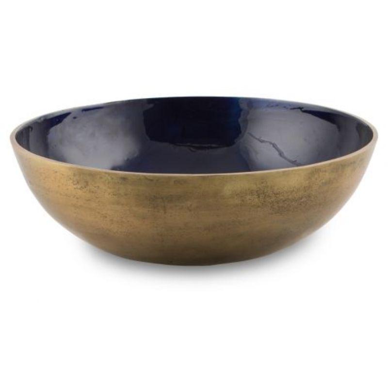 Cobalt Blue Aluminium & Enamel Gold Round Bowl - 33cm x 33cm x 11cm
