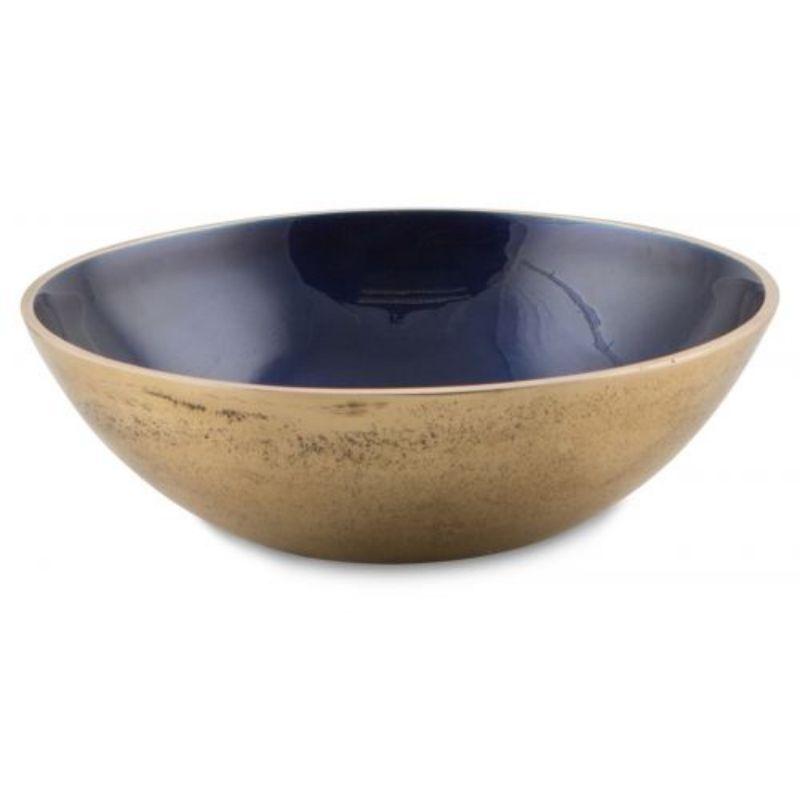 Cobalt Blue Aluminium & Enamel Gold Round Bowl - 25cm x 25cm x 8cm