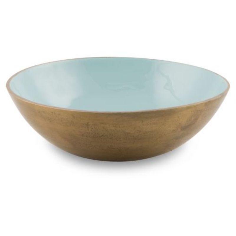 Sky Blue Aluminium & Enamel Gold Round Bowl - 25cm x 25cm x 8cm