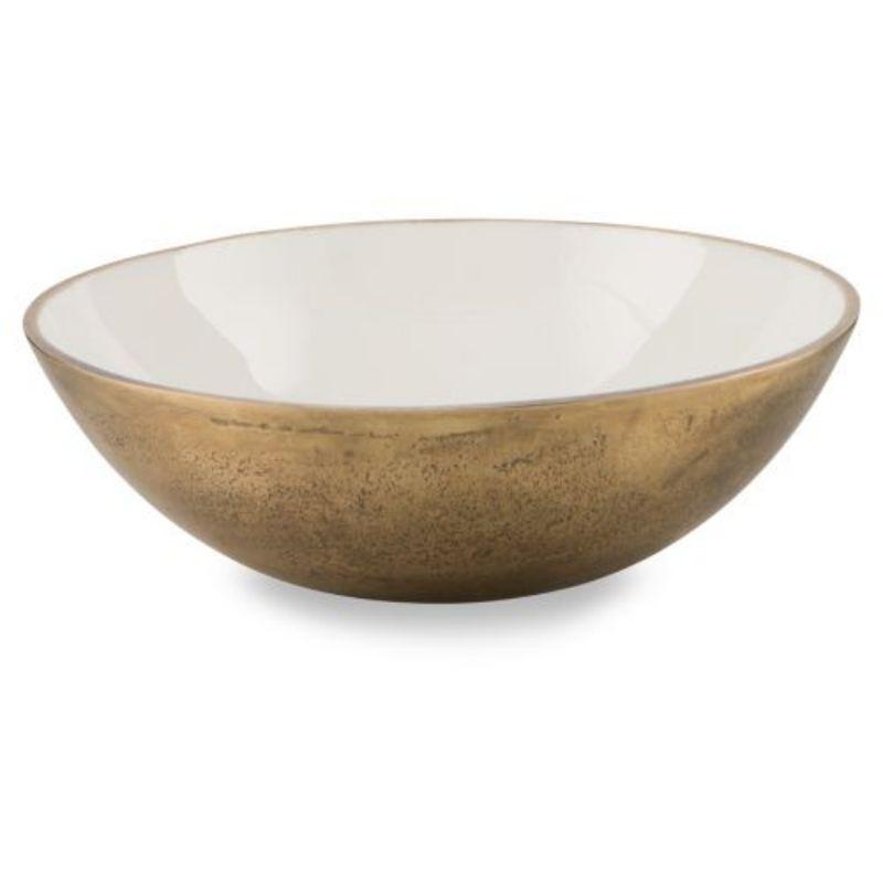 Fresh White Aluminium & Enamel Gold Round Bowl - 25cm x 25cm x 8cm
