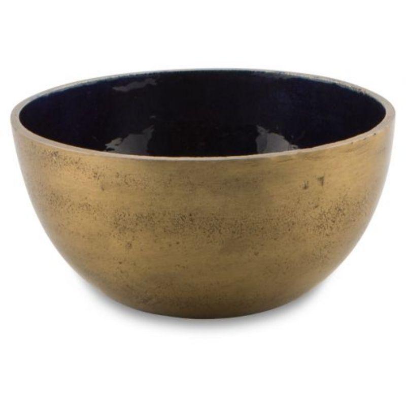 Cobalt Blue Aluminium & Enamel Gold Round Bowl - 17cm x 17cm x 9cm