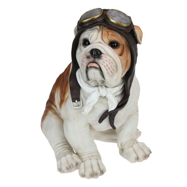 Sitting Aviator Bulldog with White Scarf - 42cm x 35cm