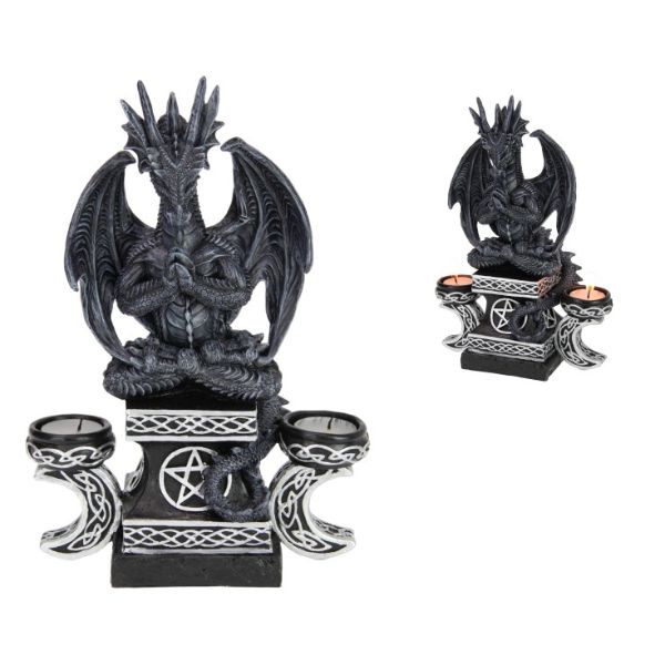 Black Dragon On Pentagram With Lights - 27cm