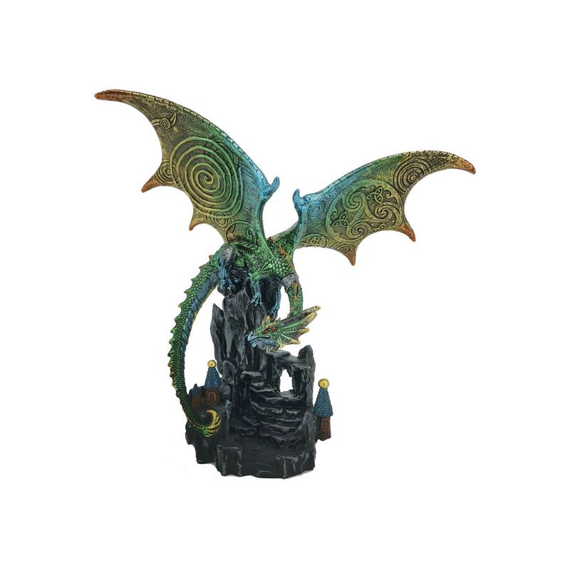 Rainbow Dragon with Celtic Design Wings on Castle Base - 23cm