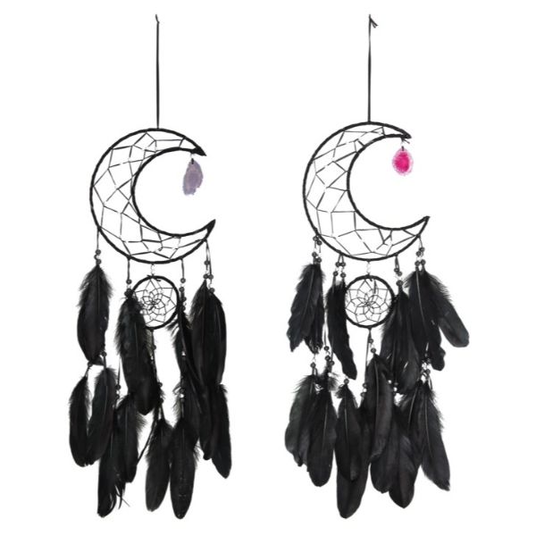 Black Half Moon Dream Catcher with Agate Slice - 20cm