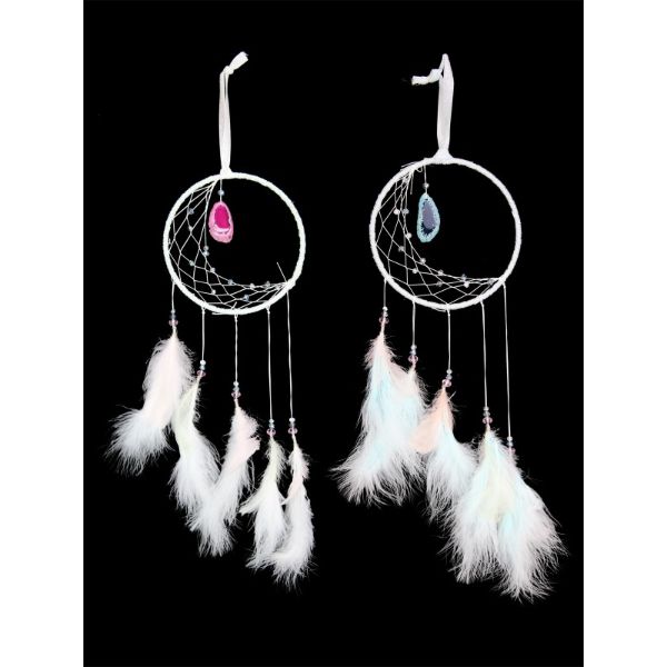 Blue/White Half Moon Dream Catcher with Agate Slice - 15cm