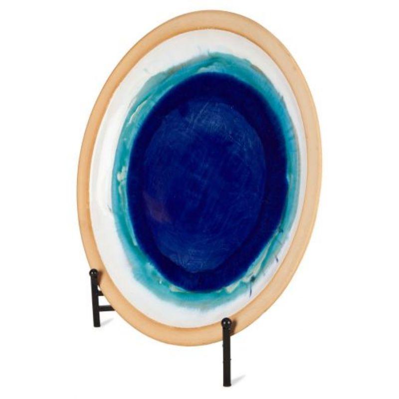 Blue & Natural Azure Glazed Ceramic Plate with Stand - 45.7cm