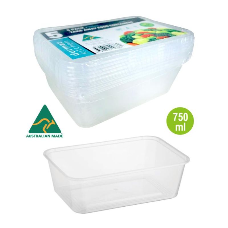 5 Pack Clear Takeaway Containers - 750ml