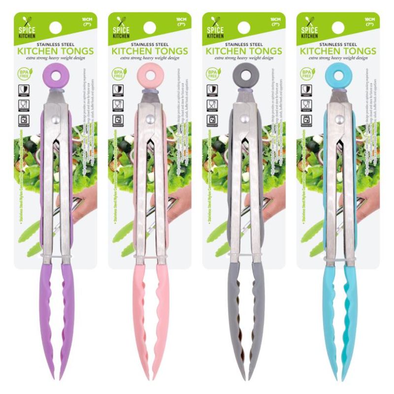 Nylon Tipped Premium Stainless Steel Kitchen Tong - 18cm