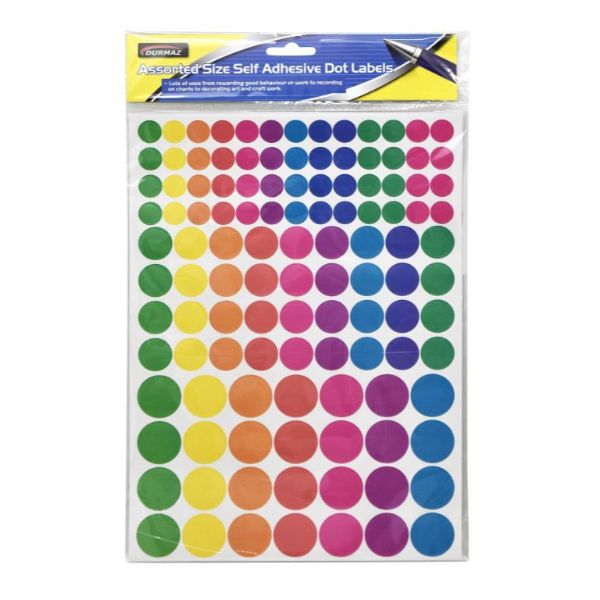Assorted Size Coloured Self Adhesive Dot Labels
