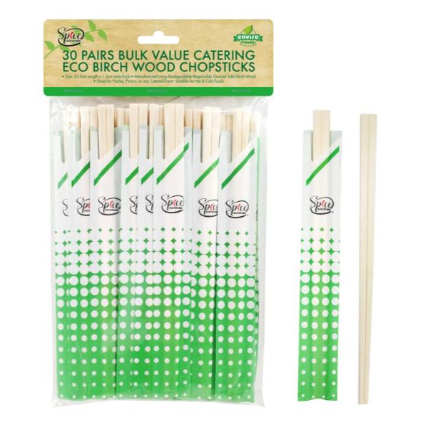 30 Pack Catering Eco Birch Wood Chopsticks - 22.2cm x 0.12cm x 0.4cm