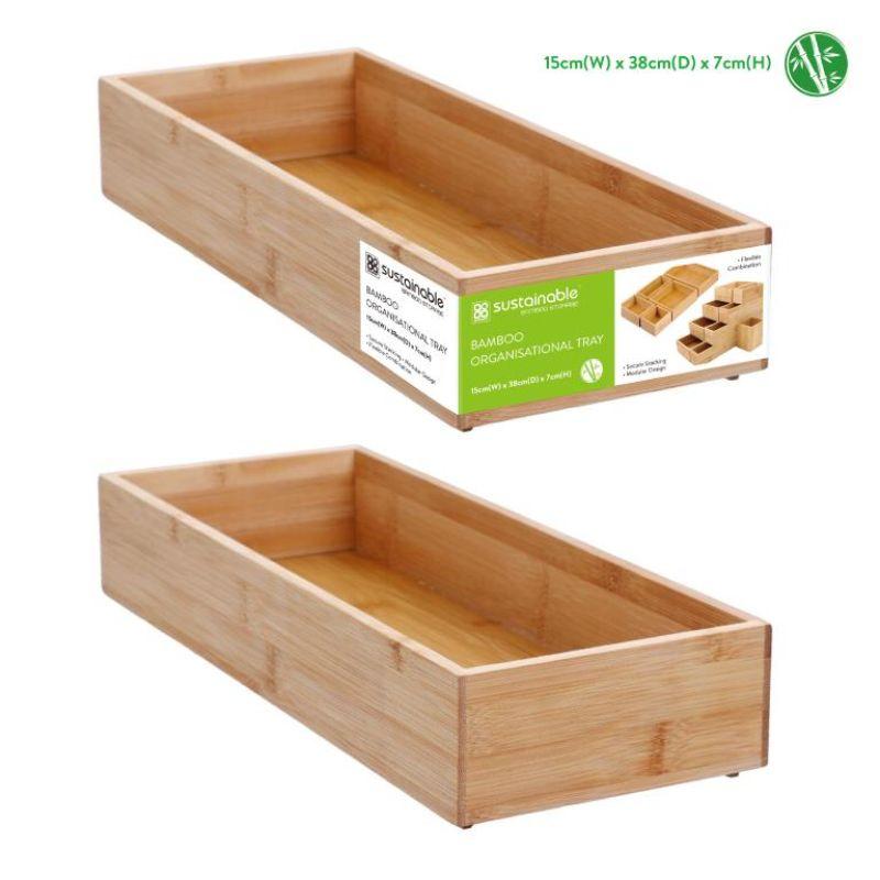 Eco Sustainable Bamboo Organisational Tray - 38cm x 15cm x 7cm