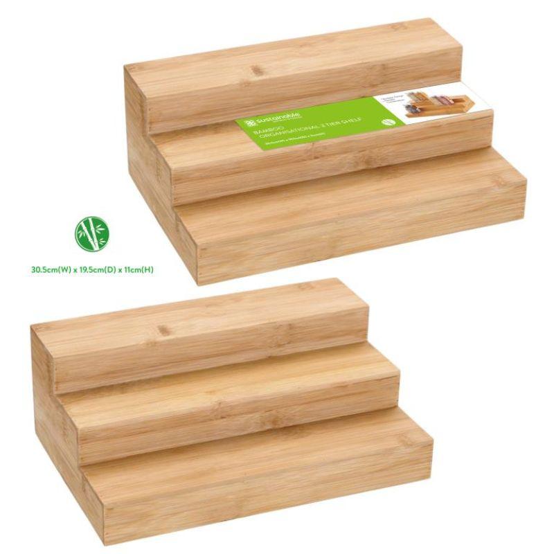 Eco Sustainable Bamboo 3 Tier Shelf - 30.5cm x 19.5cm x 11cm