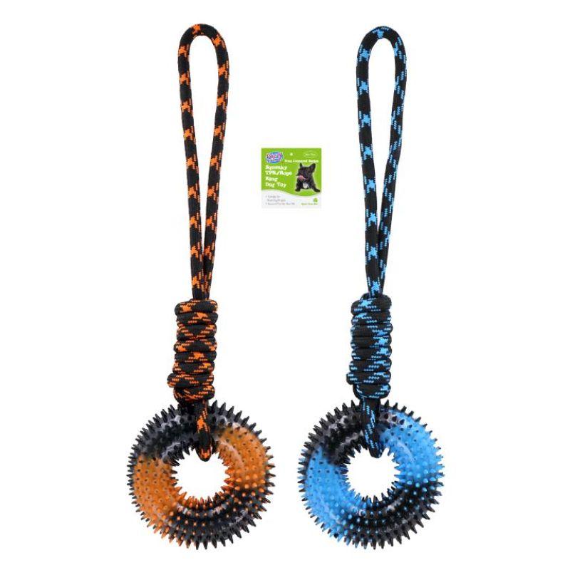 Dual Coloured Series TPR/Rope Ring Dog Toy - 48cm x 12cm x 4cm